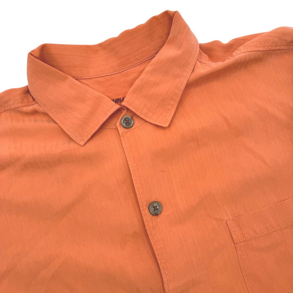 Tommy Bahama Men Large Burnt Orange Silk Blend Tonal Stripe Short Sleeve Shirt